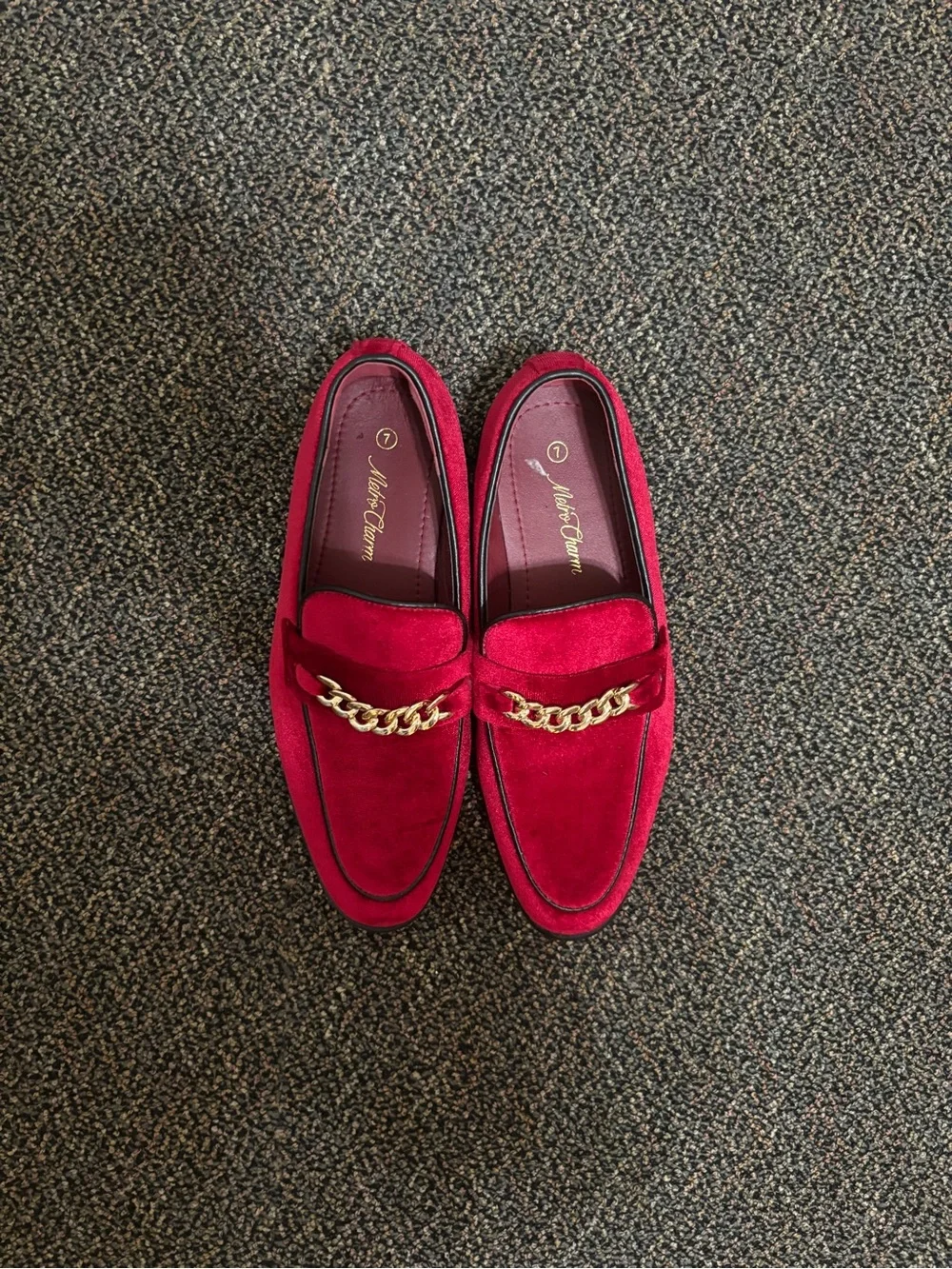 Allen Edmonds Red Velvet Loafers Gold Chain Detail Luxury Dress Shoes